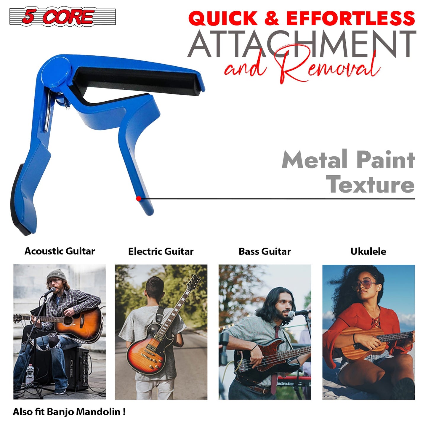 5Core Capo Acoustic Electric Guitar 6 String Kapo Clip For Banjo