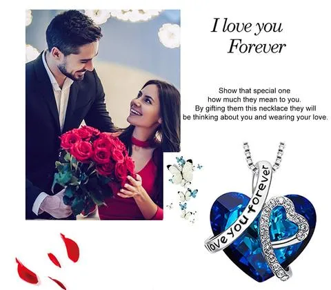 Blue Austrian Crystal Heart Necklace  Passionate About Love