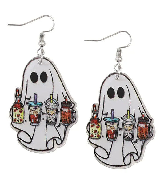 Halloween Ghost Earrings with Bubble Tea - Spooky Jewelry